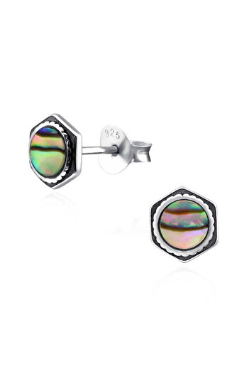 Silver berry S925 Comb Abalone - Green Earrings