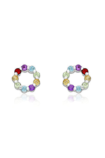 Silver berry S925 Flower Petal Earrings decorated with Amethyst, Citrine, Garnet, Peridot and Blue Topaz