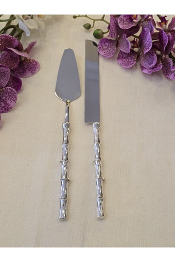 AlyaHomeAksesuar Bamboo 2 Piece Pasta Serving Spoon Set Silver