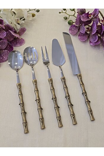 AlyaHomeAksesuar Bamboo 5 Piece Serving Spoon Set Antique