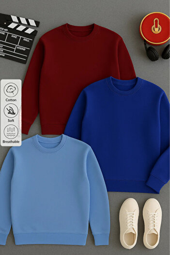 COMBİNE MİCHAİL Ανδρικό φούτερ Basic Crew Neck 3 τεμαχίων
