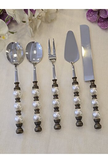 AlyaHomeAksesuar 5 Piece Pearl Serving Spoon Set Antique