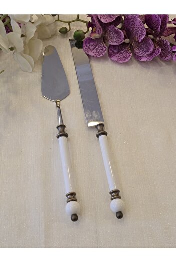 AlyaHomeAksesuar 2 Piece Rustic Porcelain Pastry Serving Spoon Set Antique
