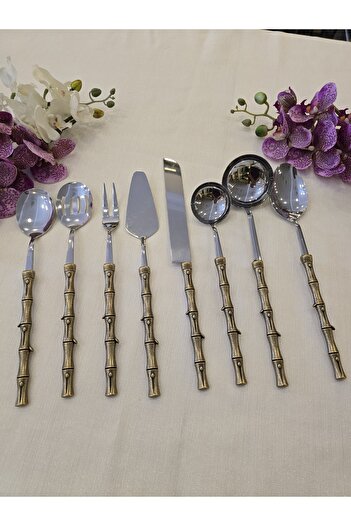 AlyaHomeAksesuar Bamboo 8 Piece Serving Spoon Set Antique