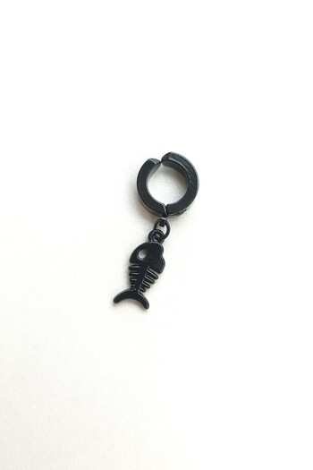 Lynare Compression Hole-Free Trendy Fish Figured Dangle Men's Women's Unisex Steel Black Earrings 1 Piece