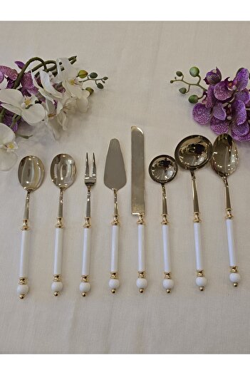 AlyaHomeAksesuar 8 Piece Rustic Porcelain Serving Spoon Set All Gold