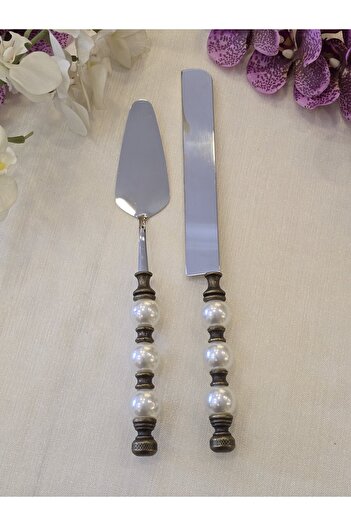 AlyaHomeAksesuar 2 Piece Pearl Cake Serving Spoon Set Antique