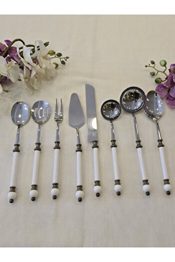 AlyaHomeAksesuar 8 Piece Rustic Porcelain Serving Spoon Set Antique