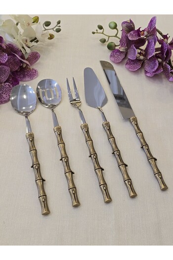 AlyaHomeAksesuar Bamboo 5 Piece Serving Spoon Set Antique