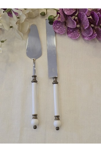 AlyaHomeAksesuar 2 Piece Rustic Porcelain Pastry Serving Spoon Set Antique