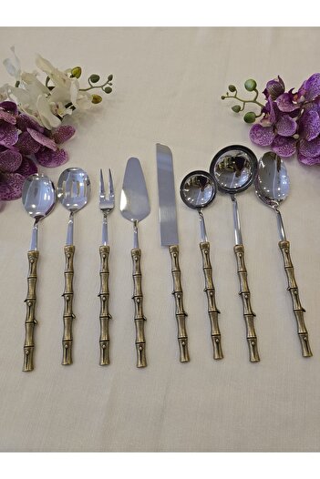 AlyaHomeAksesuar Bamboo 8 Piece Serving Spoon Set Antique