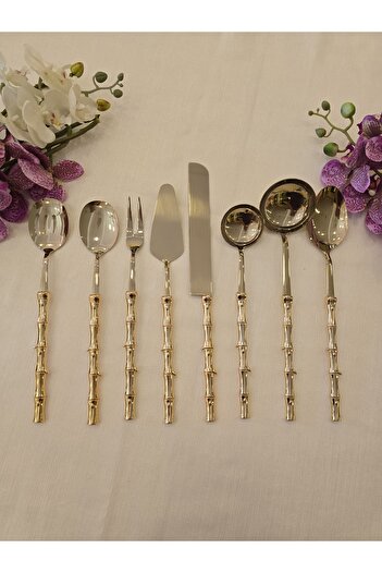 AlyaHomeAksesuar Bamboo 8 Piece Serving Set Gold