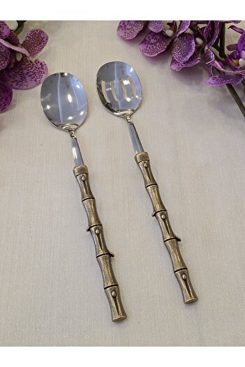 AlyaHomeAksesuar Bamboo 2 Piece Salad Serving Spoon Set Antique