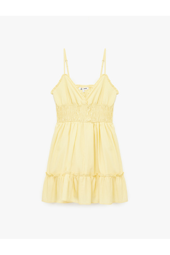 Koton Gimped V-Neck Layered Ruffled Rope Strap Viscose Blended Mini Dress
