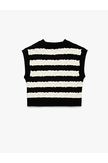 Koton Sleeveless Crew Neck Viscose Blend Striped Knitwear Sweater