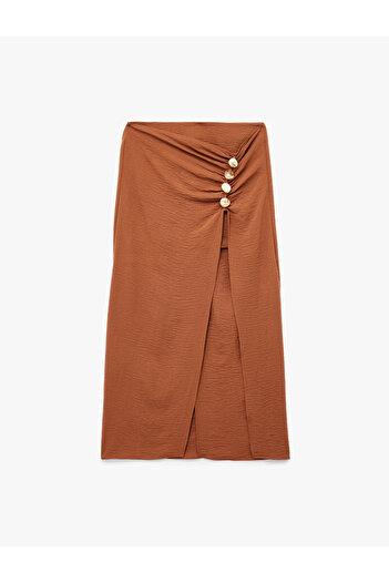 Koton Aerobin Fabric Drape Detailed Stone Embellished Slit Midi Skirt