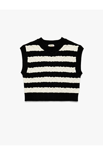 Koton Sleeveless Crew Neck Viscose Blend Striped Knitwear Sweater