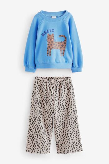 Minigimin Cicileri My Little One's Cicileri Hello Cat Patterned Girl's 2-Piece Set - Light Blue
