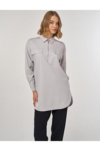KYR Combed Cotton Tunic with Flap Pocket, Gray