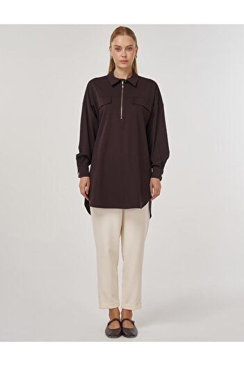 KYR Combed Cotton Tunic with Flap Pocket Dark Brown