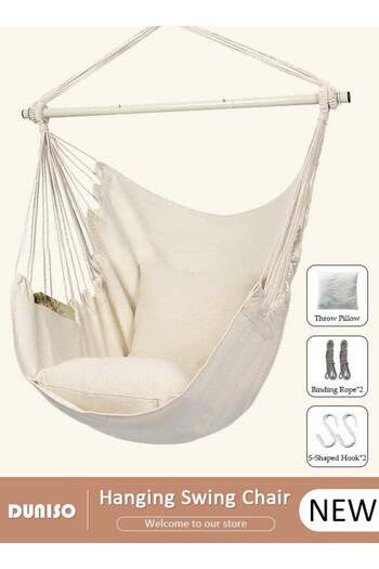 fun zone DUNISO Hanging Swing Chair, Hammock Chair Large Cotton Weave Porch Swing Seat with 2 Seat Cushions I