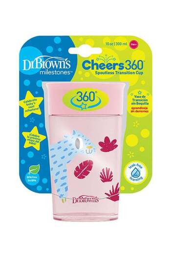 dr browns Dr. Brown’s Smooth Wall Cheers 360 Cup, Anti-Colic 10 Oz/300 Ml, Pink Deco (9M+), 1-Pack