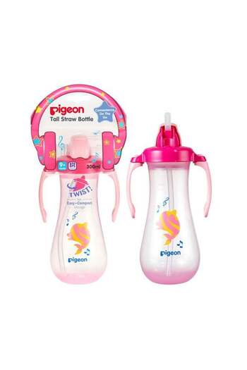 Pigeon Tall Straw Feeding Bottle - 300ML - Pink