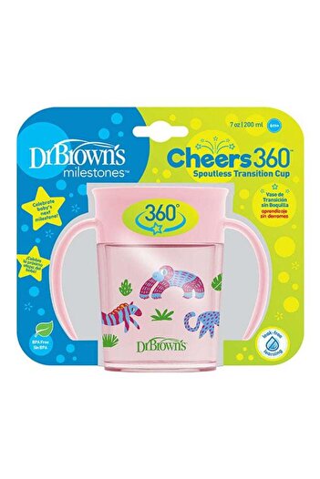 dr browns Dr. Brown’s Smooth Wall Cheers 360 Cup With Handles, Anti-Colic 7 Oz/200 Ml, Pink Deco (6M+), 1-Pa