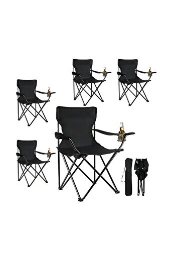 Generic Camping Chair Set of 5 Folding Chairs with Oxford Cloth and Metal Legs, 40 x 40 x 80cm