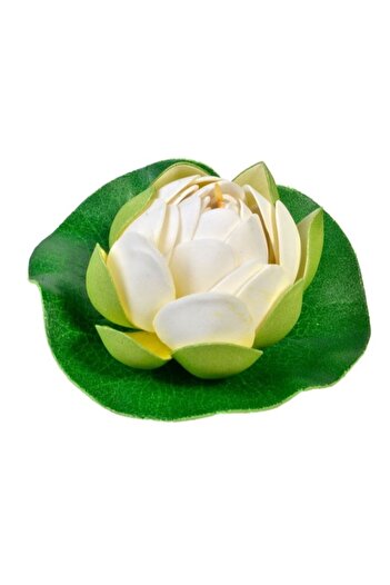 Davida Dreams Planta artificiala decorativa, nufar alb inflorit, cu frunza verde, diametru 9.5 cm