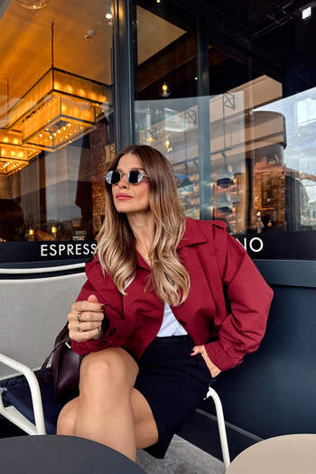 Sue Store Burgundy Pleated Detailed Lined Jacket