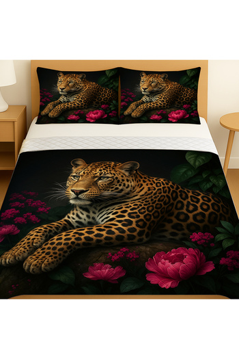 3D ELSE HALI Leopard Rose Patterned Double Pique Set Bedspread