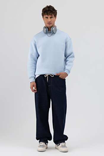 VAMOSCLO Basic Crew Neck Oversize Sweatshirt Baby Blue