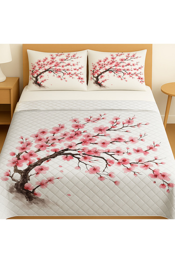 3D ELSE HALI Sakura Pink Floral Tree Pattern Double Pique Bedspread Set