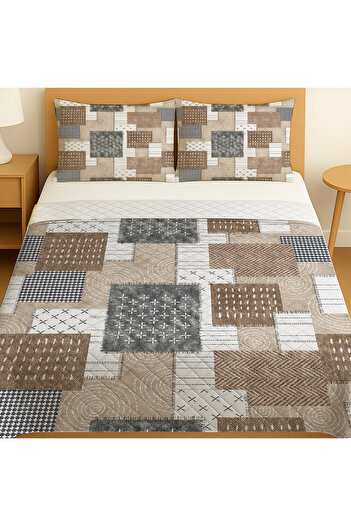 Else Dekor Brown Geometric Retro Patterned Double Pike Set Bedspread