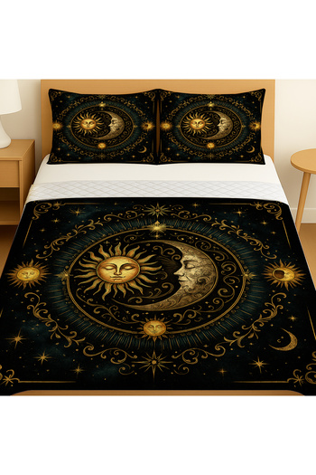 3D ELSE HALI Moon Sun Astronomy Patterned Double Pike Set Bedspread