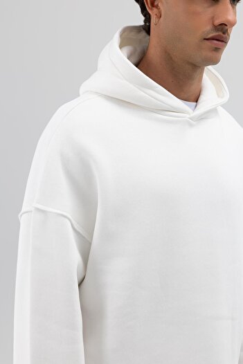 VAMOSCLO Basic Oversize Seamless Hooded Sweatshirt Ecru