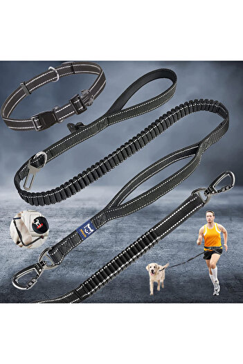 Miscis double pet leash, nylon, black, 60-130 cm