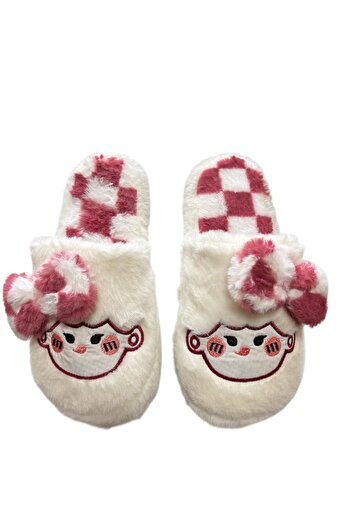 Moda Devrin Winter Women's Slippers with Cherry Bow Tie and Plush Toys