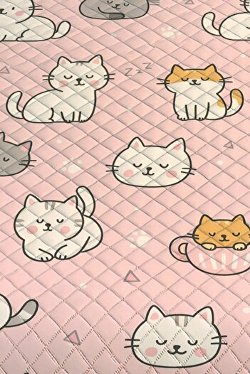 3D ELSE HALI Pink Cute Cats Patterned Double Pique Set Bedspread