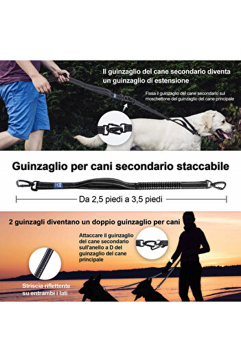 Miscis double pet leash, nylon, black, 60-130 cm
