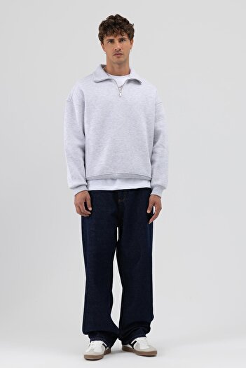 VAMOSCLO Oversize Zippered Stand Collar Sweatshirt Karmelanj