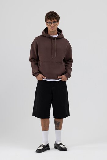 VAMOSCLO Basic Oversize Hooded Sweatshirt Brown