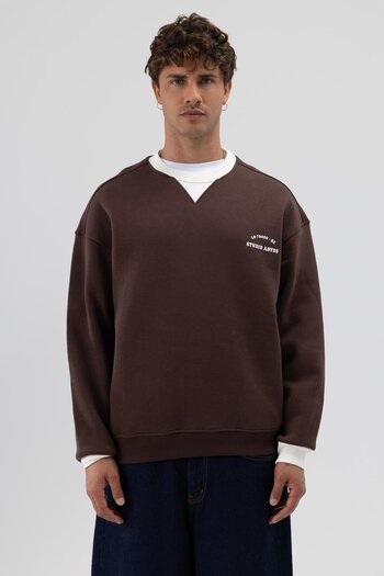 VAMOSCLO Oversize Crew Neck Printed Sweatshirt Brown