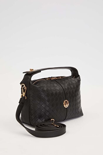 Levidor Black Knitted Textured Handbag