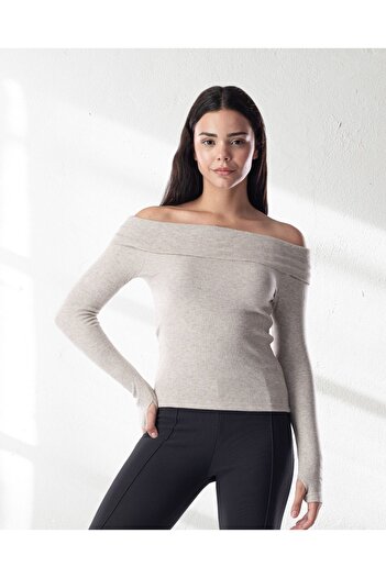 Mood Lab Madonna Collar Long Sleeve Knitwear Look Knitted Sweater Blouse Bodysuit