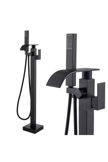 BisDesign ® Bathtub Faucet, Floor Mounted, Freestanding, Square Frame, Matte Black, Waterfall, 98 cm