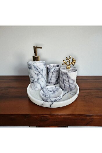 Verticra Handmade Marble Bathroom Set (5 Pieces) |   Marble Decor |   Elegance Chose for Your Home |   Calacatta