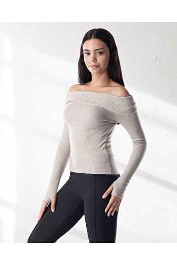 Mood Lab Madonna Collar Long Sleeve Knitwear Look Knitted Sweater Blouse Bodysuit