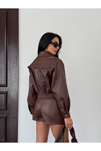 NOA LİNE Women's Leather Shorts Skirt with Skirt on the Front and Shorts on the Back